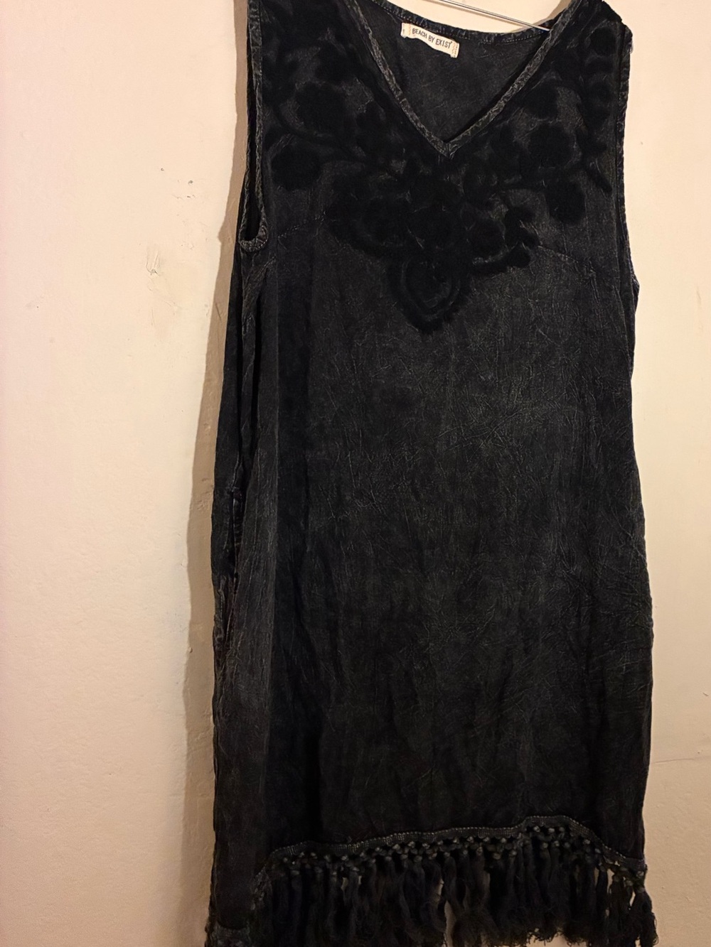 Black Embroidered Fringe Slip dress